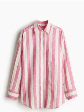 H&M Pink and Off-White Striped Button-Up Top and shorts